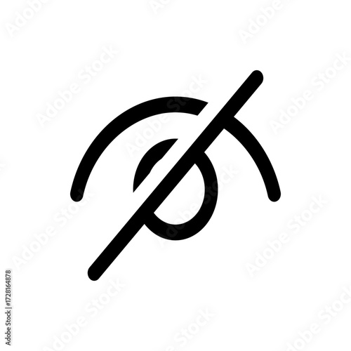 Black eye symbol with a diagonal line through it representing hidden or private visibility option icon