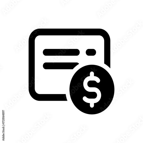 Black and white illustration of a card with horizontal lines and a dollar sign coin overlapping it