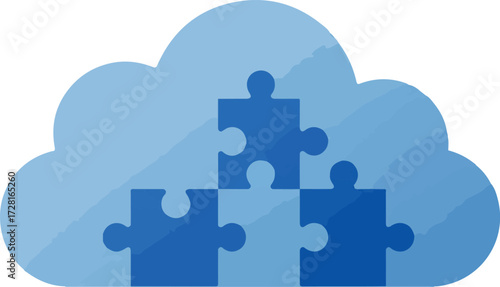 Cloud computing concept with puzzle pieces representing integration.