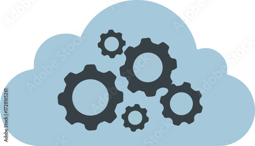 Cloud computing concept with gears representing technology and innovation.