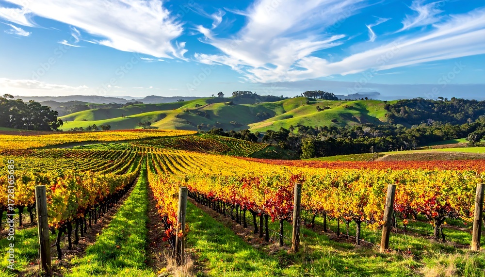 Fototapeta premium Colorful vineyard landscape under a vibrant sky
