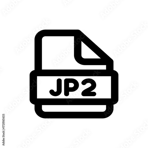 A simple black and white icon depicting a jp file format symbol on a white background in a minimalist style