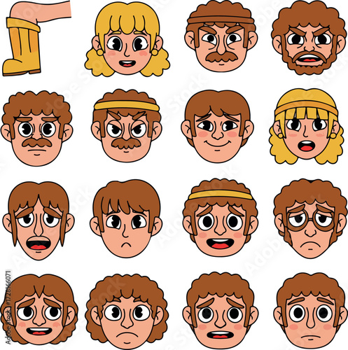Collection of diverse cartoon faces showcasing various emotions and expressions 2.