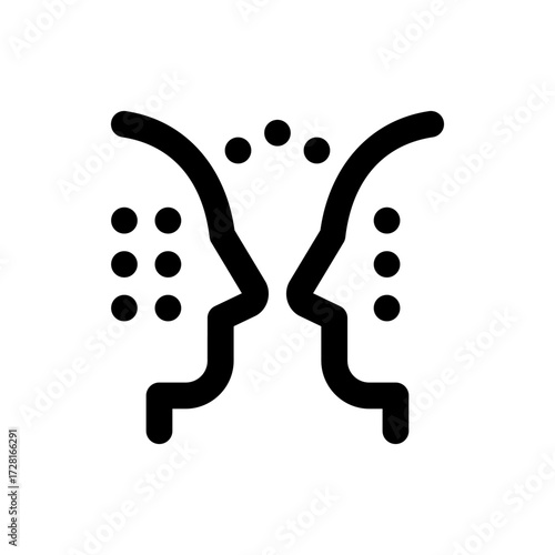 A stylized icon depicting two facing human profiles with dotted patterns suggesting connection and communication