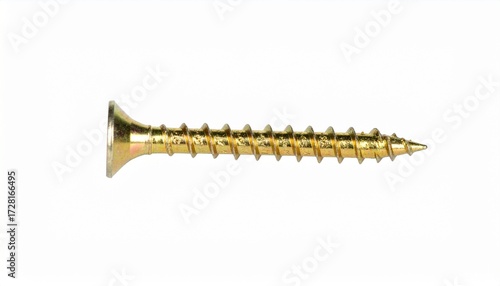 A single self-tapping screw with a pointed tip and a shiny yellow zinc coating, shown in profile and isolated on a white background
