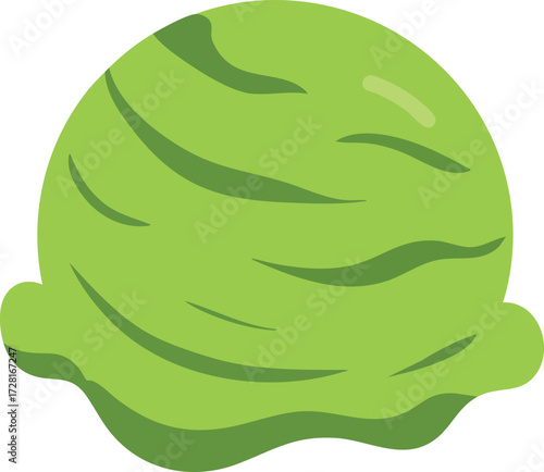 A close-up illustration of a single scoop of green ice cream, showing detailed texture.