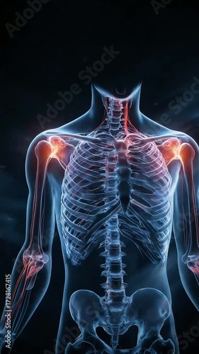 Human Shoulder and Arm Bones Anatomy with Pain Highlights