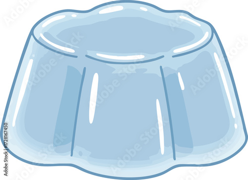 A close-up illustration of a light blue gelatin dessert, with a wavy top and a transparent appearance.
