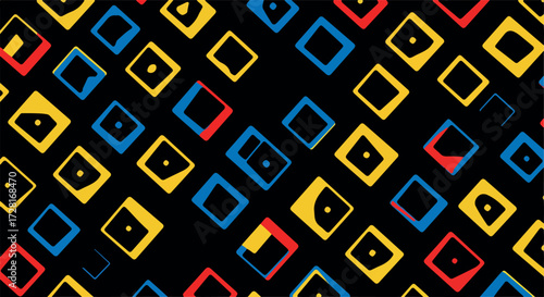 Colorful diamond pattern design with vibrant hues and artistic flair on black background.