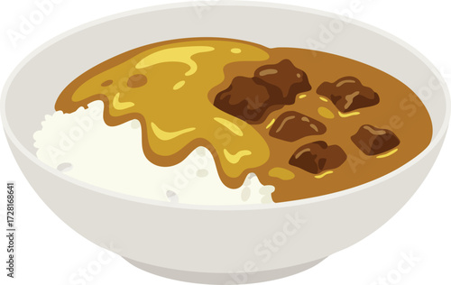 A delicious bowl of Japanese curry served over fluffy white rice, a popular and comforting meal.
