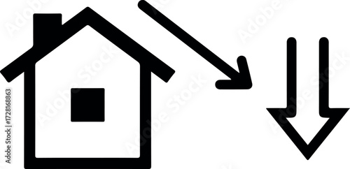 House with downward arrows representing energy efficiency and conservation.