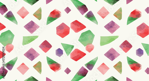 Colorful geometric shapes pattern on a white background artistic watercolor design.