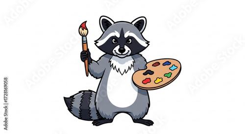 A cute raccoon artist holding a paintbrush and a color palette, ready to create a masterpiece with its artistic talent