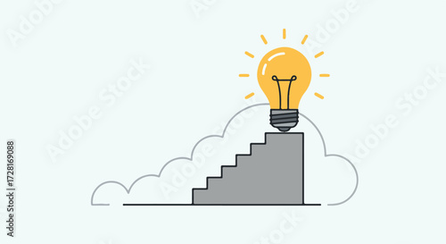 Idea generation and innovation concept with lightbulb on top of stairs.