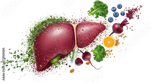 Healthy liver concept with nutritious foods for detoxification and cleansing diet promoting liver