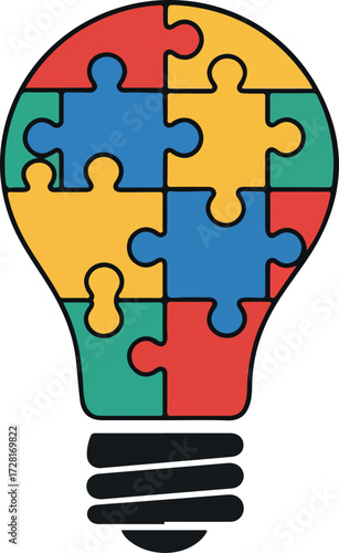 Colorful puzzle light bulb representing autism awareness and neurodiversity.