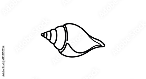 Minimalist vector line art icon of a conch shell, featuring elegant curves and a clean outline, ideal for ocean-themed branding, web design, or graphic elements