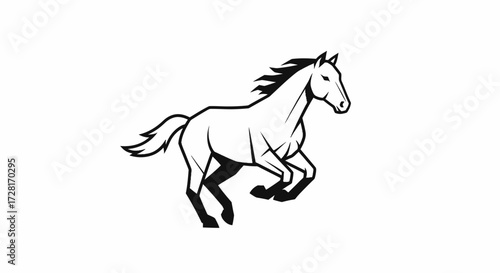 Dynamic vector logo of a powerful galloping horse, illustrating strength and freedom with elegant lines and bold, clean design, suitable for branding and animal themes