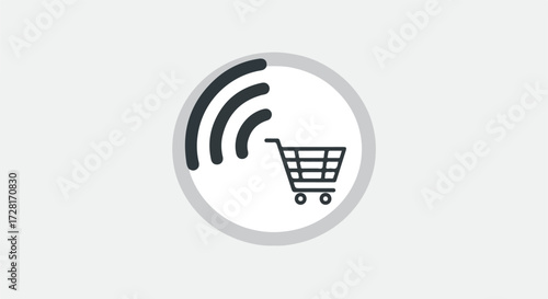 Contactless payment symbol with shopping cart representing modern retail transactions.