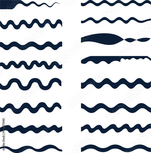 Dark blue wavy lines pattern on white background abstract design.