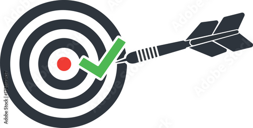 Dart hits the bullseye with a green checkmark for success and accuracy.