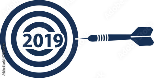 Dart hitting the bullseye target representing the year 2019 achieving goals.