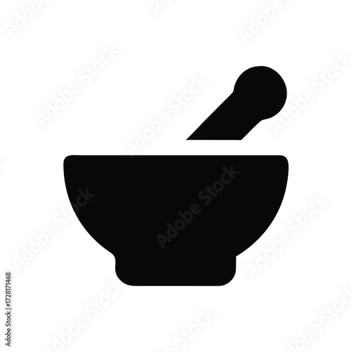 Black silhouette of a mortar and pestle on white Keywords: mortar, pestle, grinding, crushing