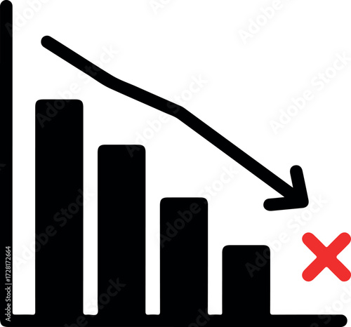 Downward trend graph showing decline and failure with a red cross symbol.