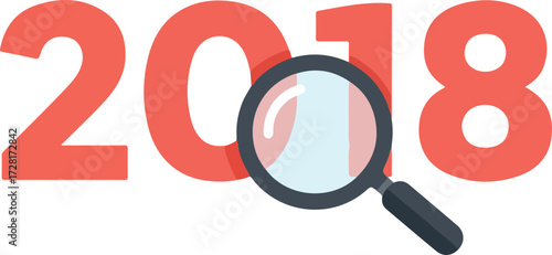 Magnifying glass focuses on the year 2018 a visual search concept.