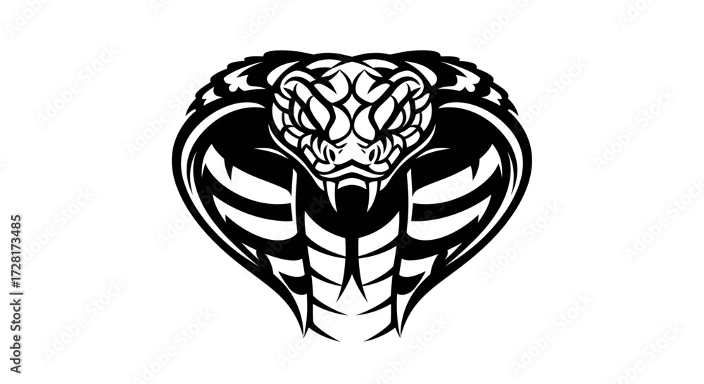 Obraz premium Powerful Vector Cobra Head Emblem Illustrating Strength and Danger, a Modern Animal Logo Design for Sports, Gaming, or Brand Identity
