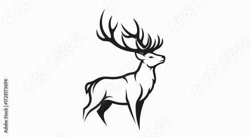 Vector emblem of a majestic stag with impressive antlers, a strong and elegant wildlife silhouette for branding, nature, and outdoor-themed designs