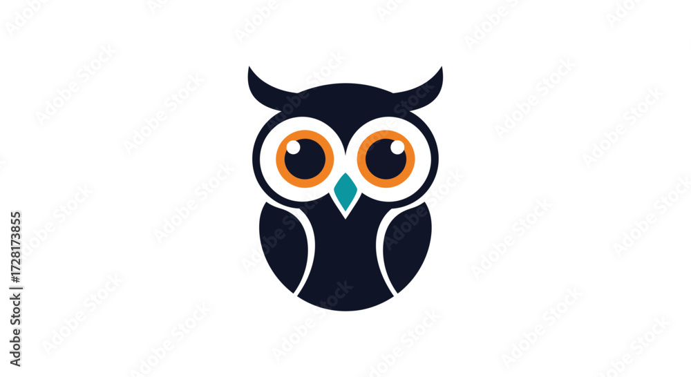 Naklejka premium Modern Vector Logo Design of a Stylized Wise Owl Character with Bright Orange Eyes, a Minimalist and Clean Graphic Symbol for Branding, Education, and Knowledge Concepts