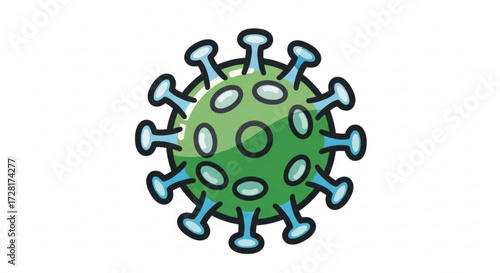 Green coronavirus cell, a microscopic view of the virus responsible for the pandemic, a symbol of global health crisis
