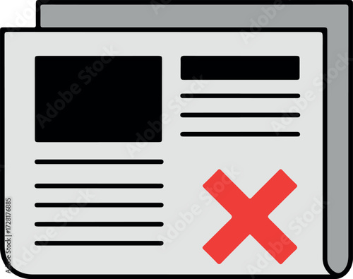 Newspaper with a red cross indicating a rejected or canceled news story.