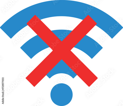 No internet connection displayed with a red cross symbol on a wifi icon.