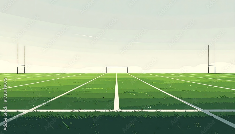 Fototapeta premium Dynamic illustration of a rugby field with goalposts, perfect for sports marketing, event promotions, and professional branding