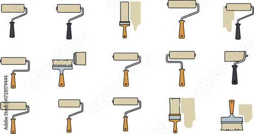 Paint roller collection various designs and styles for painting projects.