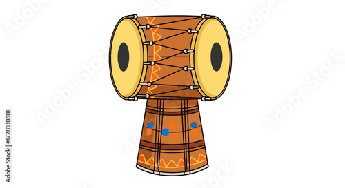 Traditional Indian Dholak Drum Illustration for Cultural Events, Music Education, and Festive Celebrations, Perfect for Indian cultural events and musical performances