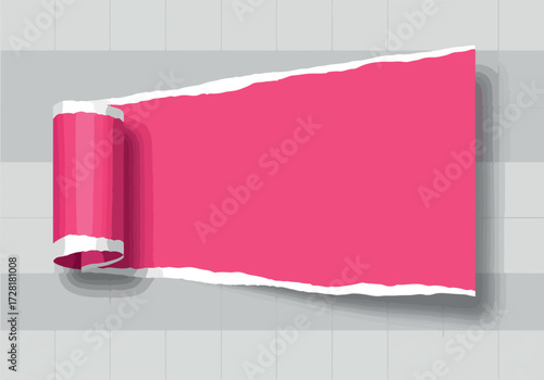 Pink paper roll revealing space for text or message on gray background.