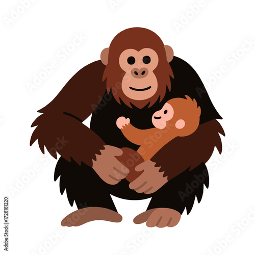 illustration of an orangutan carrying its child. isolated on a white background