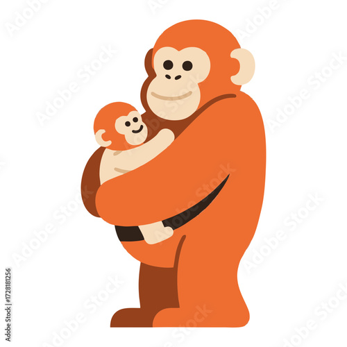 illustration of an orangutan carrying its child. isolated on a white background