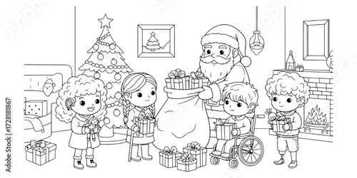 Children with Disabilities Receiving Gifts in Cozy Room