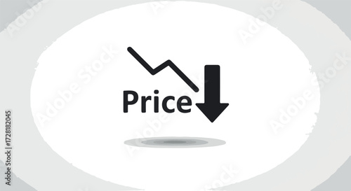 Price reduction symbol indicating a decrease in value or cost.