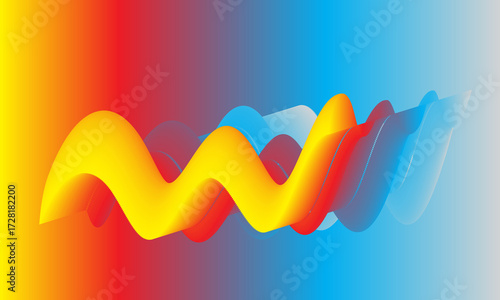 A colorful abstract wave design with a gradient from yellow to red to blue, creating a modern and dynamic visual element