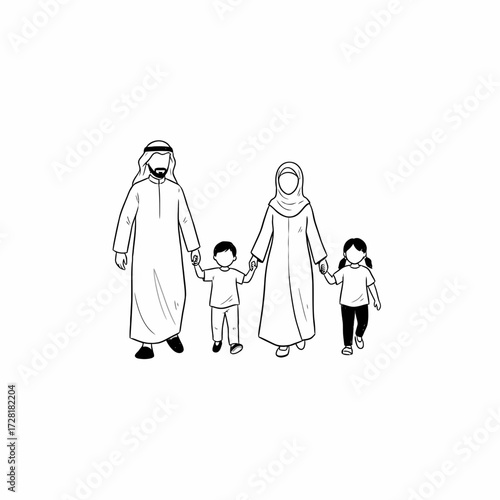 Muslim family holding hands together in unity and love.