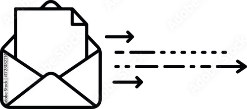 Email sending process with envelope and arrows indicating delivery.