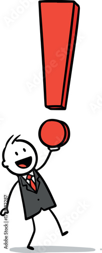 Excited businessman celebrating success with exclamation mark.