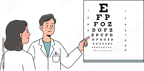 Eye exam with doctor and patient vision test healthcare concept.