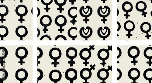 Female gender symbols pattern repeating on a light background.