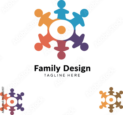 Family design logo with colorful people figures representing unity and connection.